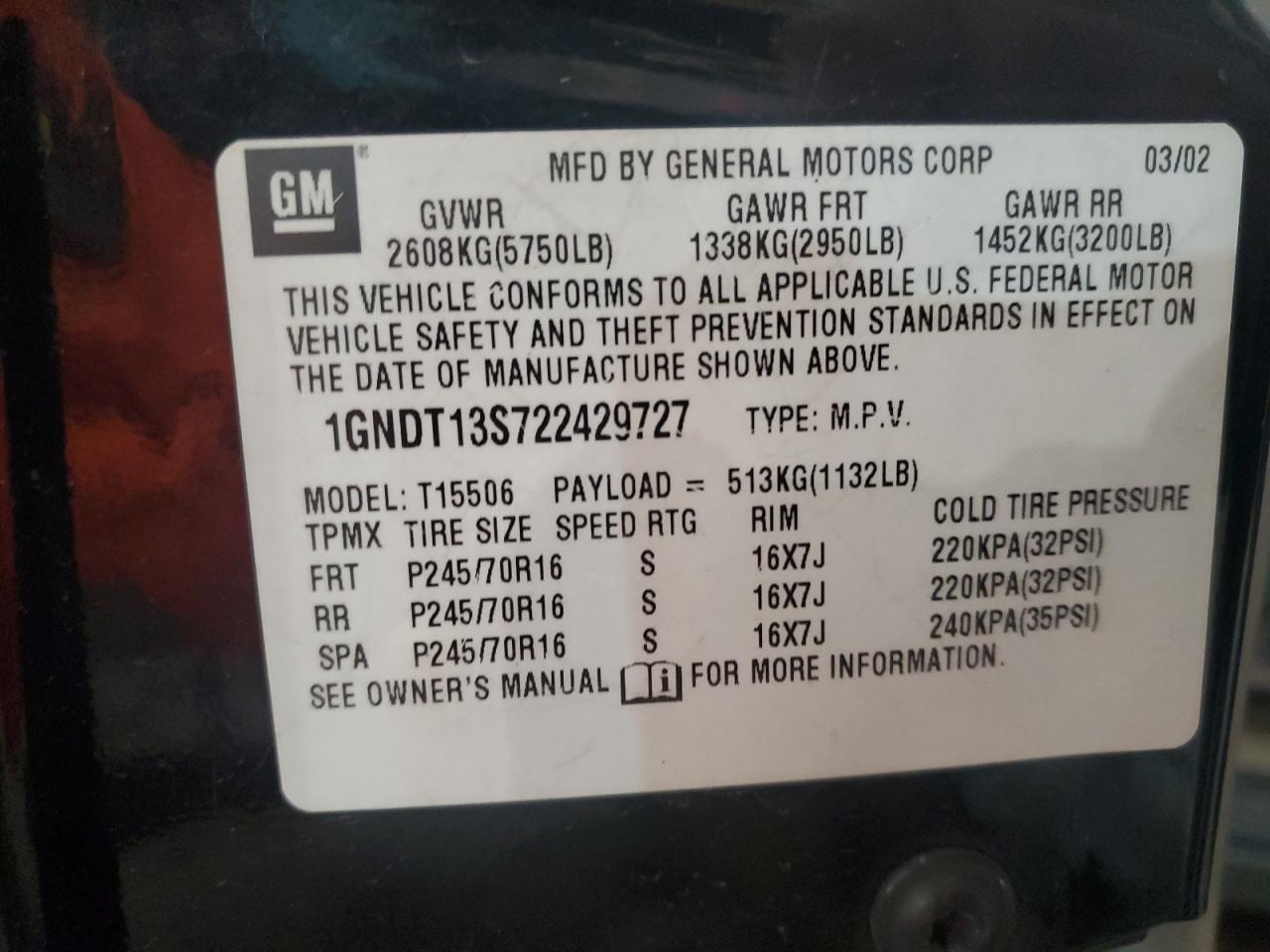 1GNDT13S722429727 2002 Chevrolet Trailblazer