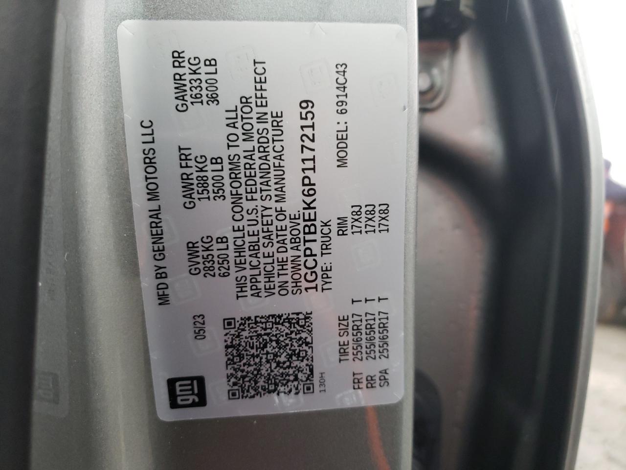 VIN: 1GCPTBEK6P1172159 2023 CHEVROLET COLORADO