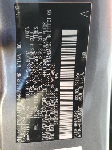 5TDYK3DC7ES435606 | 2014 TOYOTA SIENNA XLE