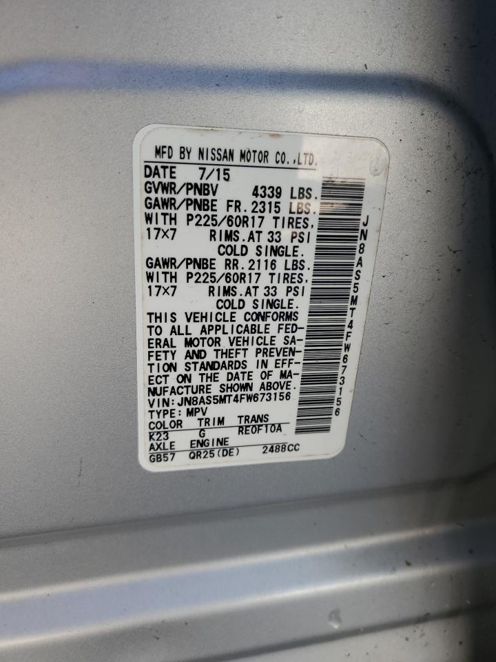 jn8as5mt4fw673156 JN8AS5MT4FW673156 2015 Nissan Rogue Select S