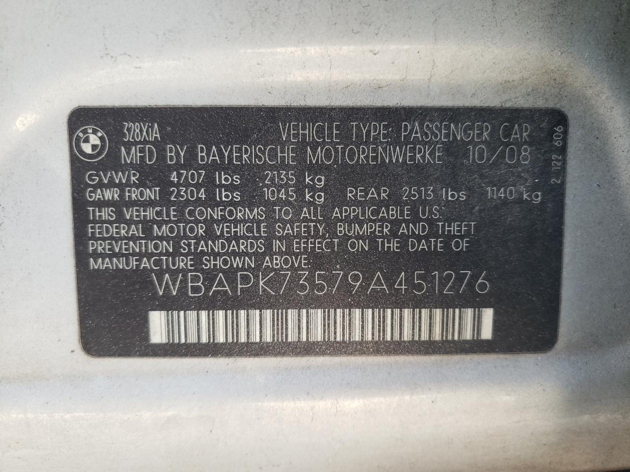 WBAPK73579A451276 2009 BMW 328 Xi