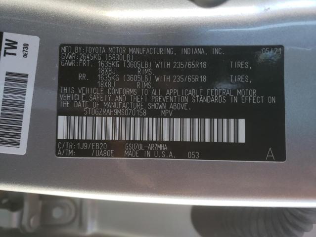 VIN 5TDGZRAH9MS070158 2021 Toyota Highlander, Xle no.13