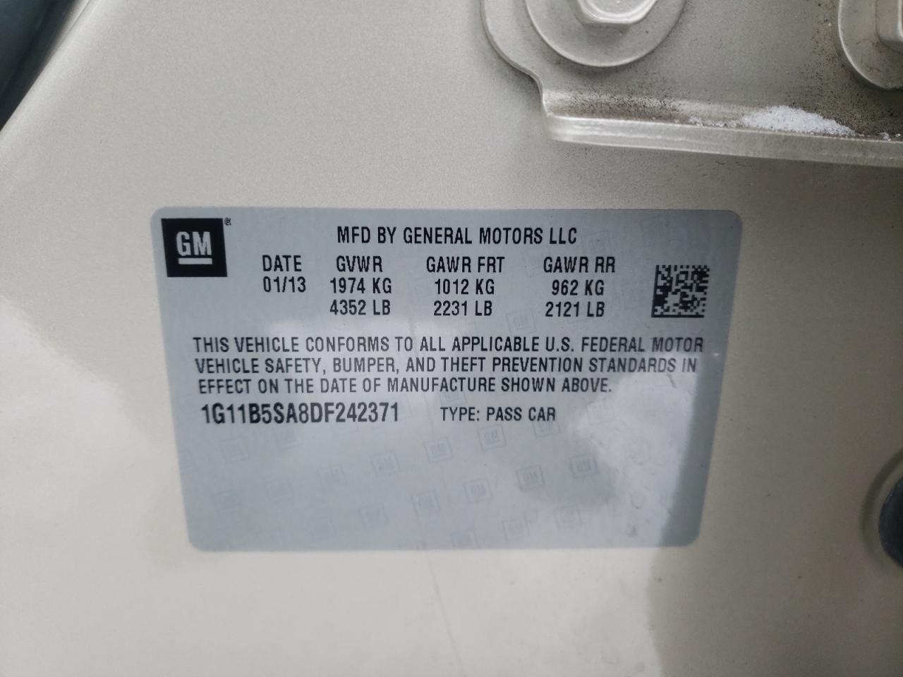 1G11B5SA8DF242371 2013 Chevrolet Malibu Ls