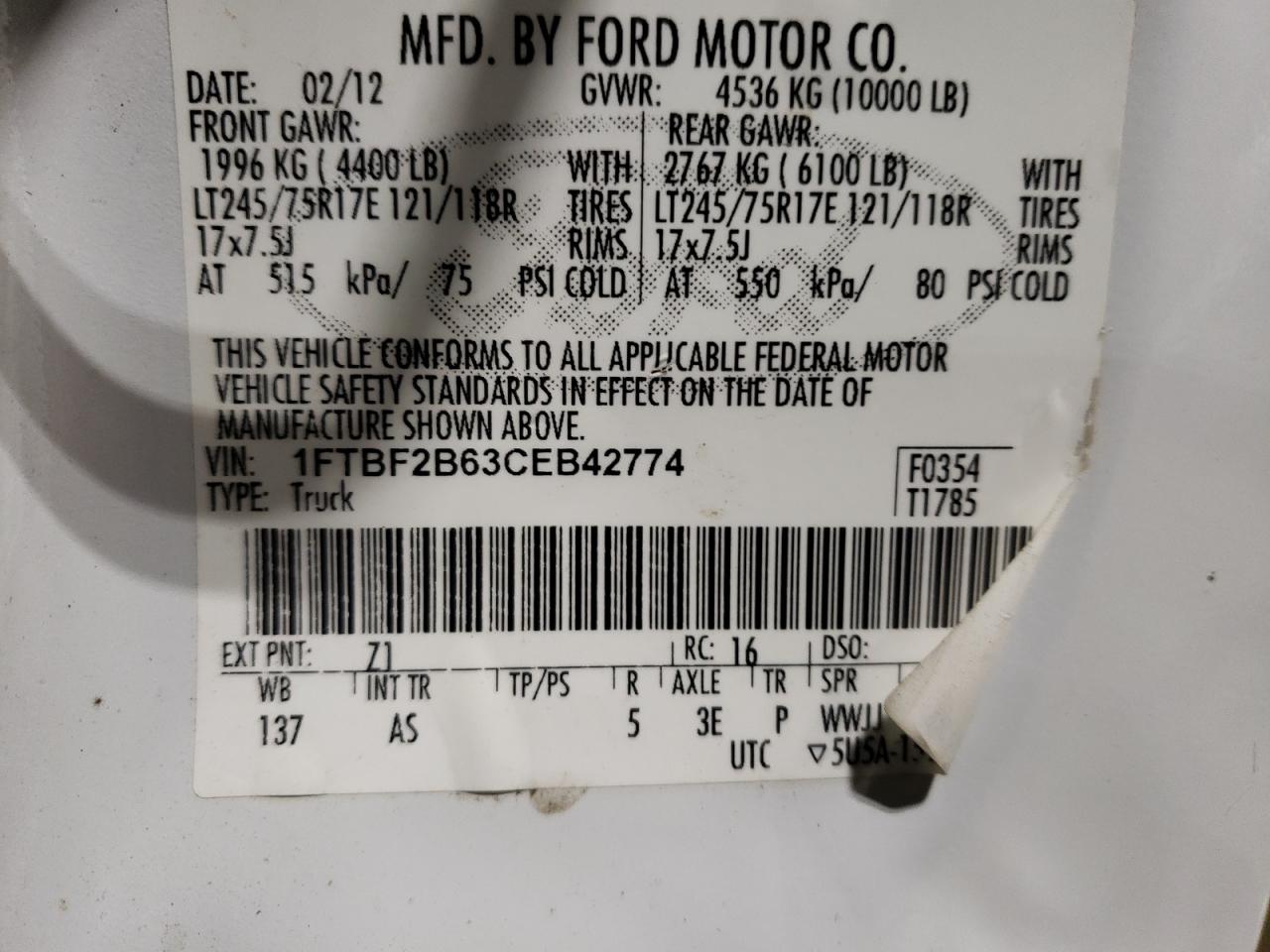 1FTBF2B63CEB42774 2012 Ford F250 Super Duty