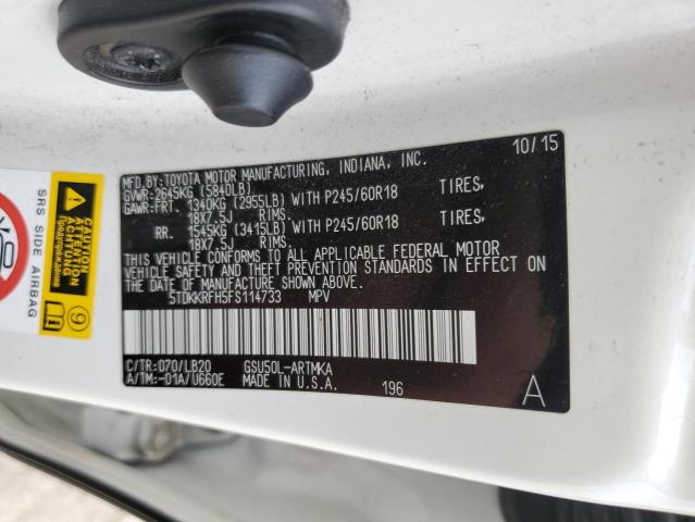 VIN 5TDKKRFH5FS114733 2015 Toyota Highlander, Xle no.13