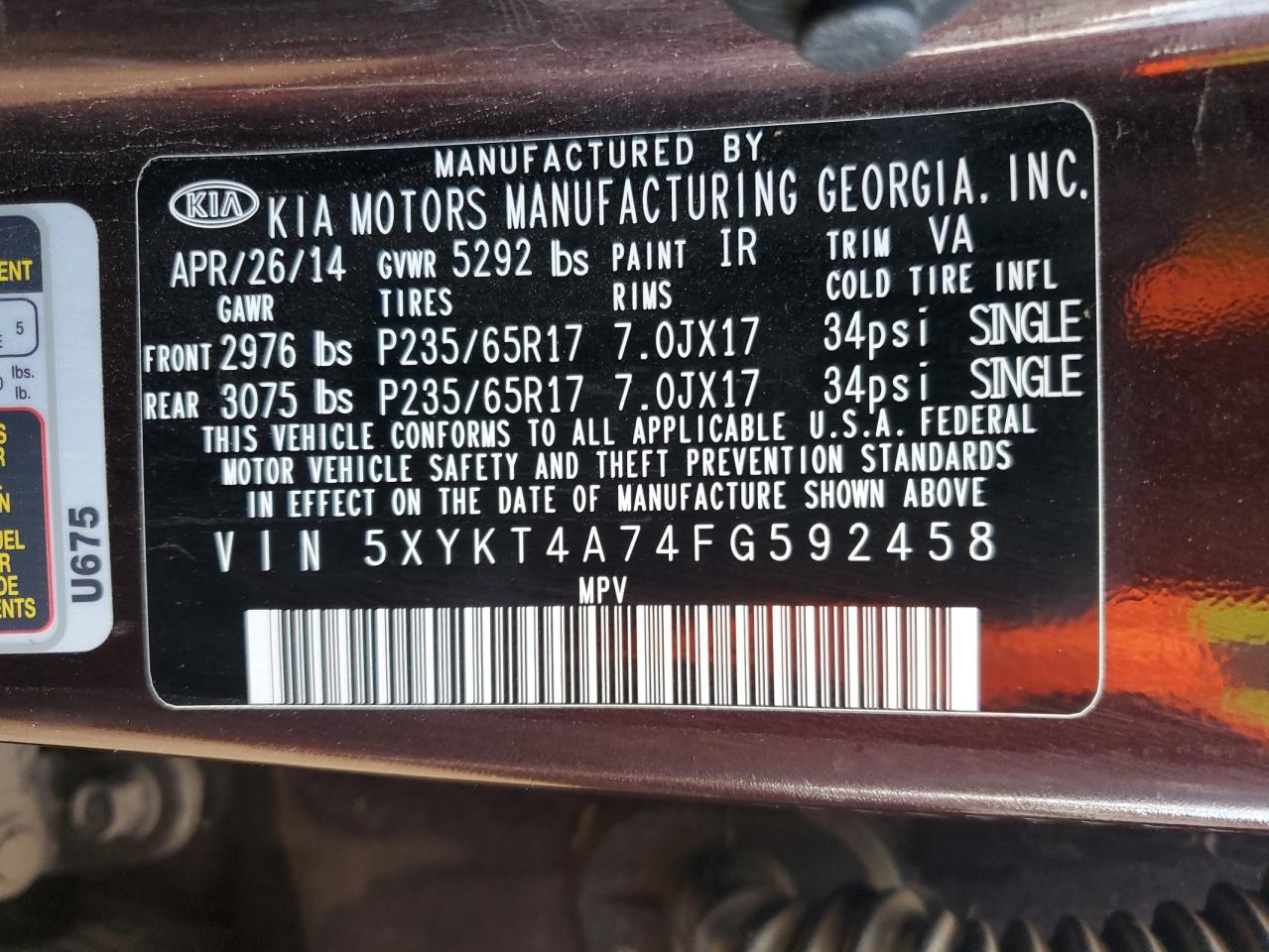 5XYKT4A74FG592458 2015 Kia Sorento Lx 5XYKT4A74FG592458 2015 Kia Sorento Lx