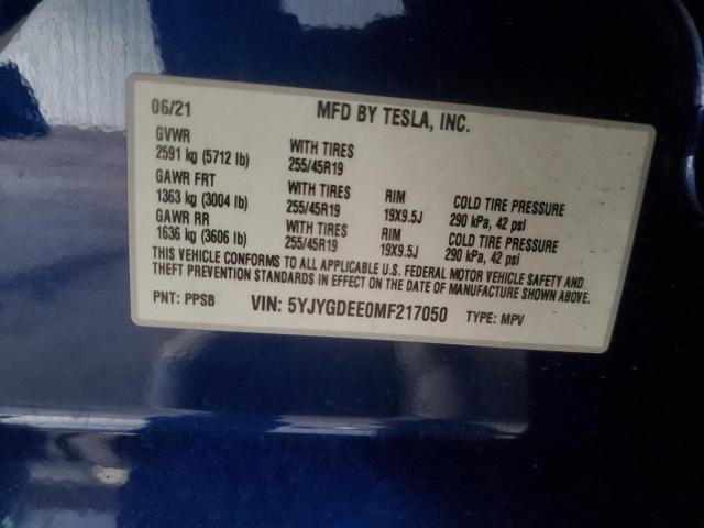 5YJYGDEE0MF217050 | 2021 TESLA MODEL Y