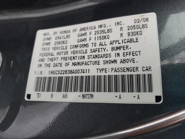 1HGCS22838A007411 | 2008 Honda accord exl