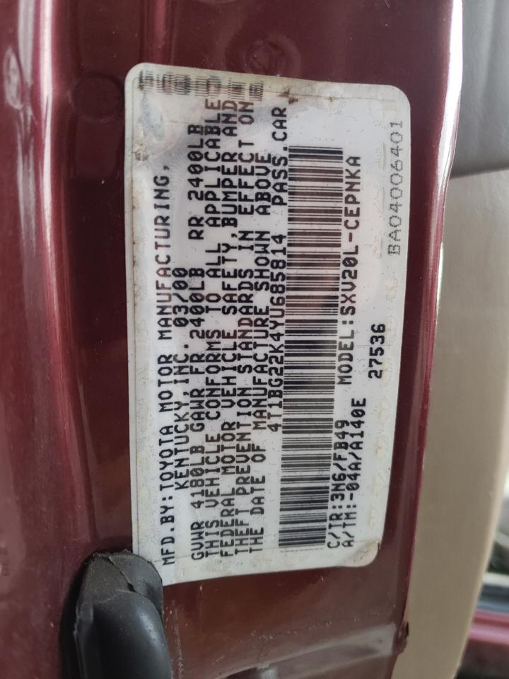 4T1BG22K4YU685814 2000 Toyota Camry Ce