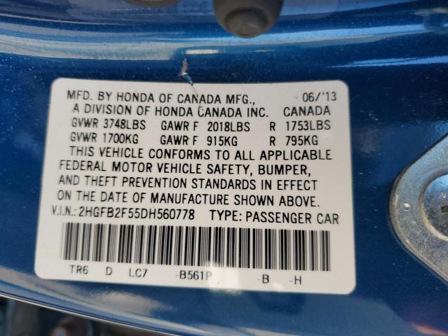 2HGFB2F55DH560778 | 2013 Honda civic lx