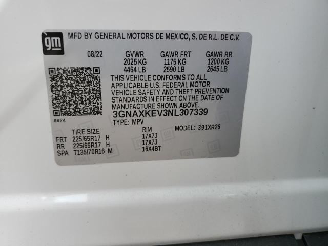 3GNAXKEV3NL307339 | 2022 CHEVROLET EQUINOX LT