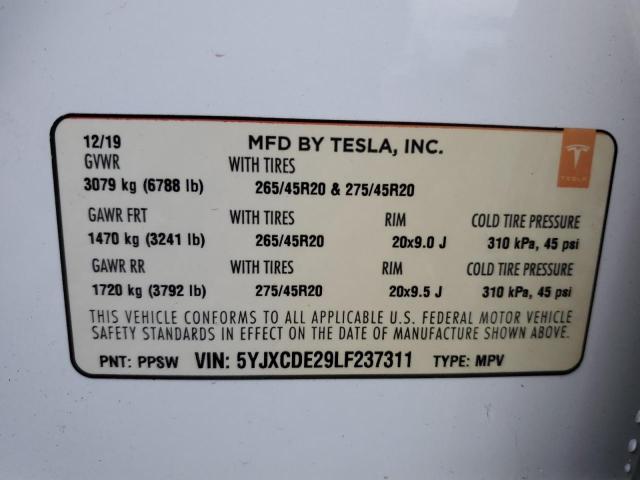 5YJXCDE29LF237311 | 2020 Tesla model x