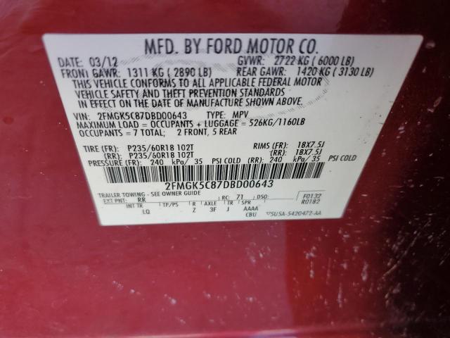 VIN 2FMGK5C87DBD00643 2013 Ford Flex, Sel no.13