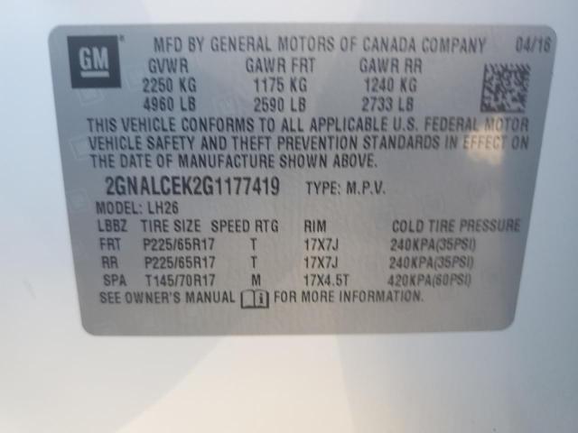 2GNALCEK2G1177419 | 2016 CHEVROLET EQUINOX LT