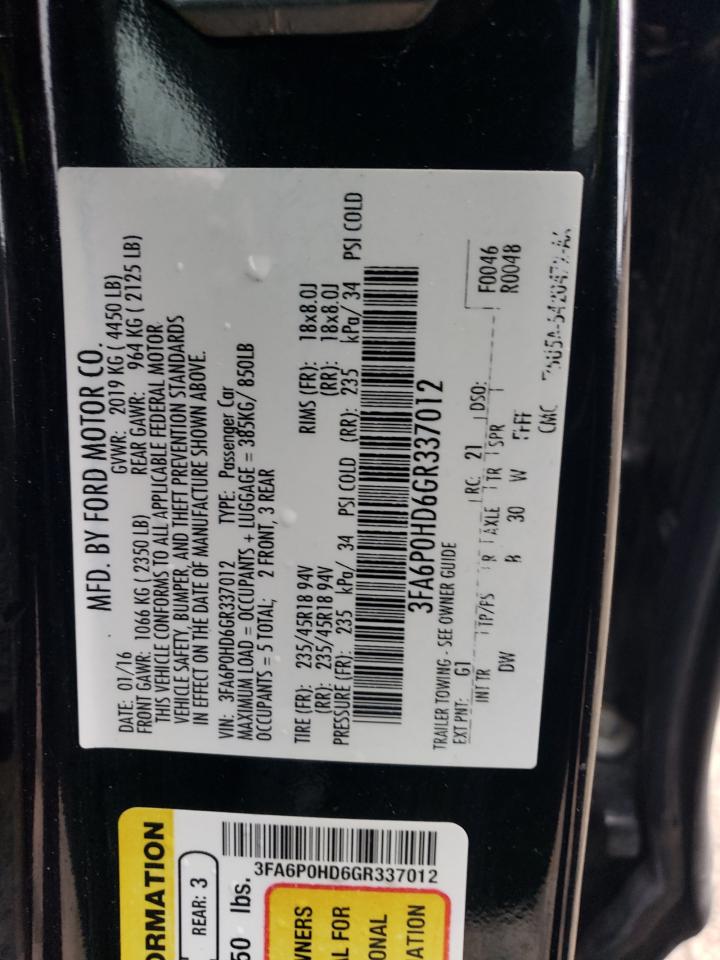 2016 Ford Fusion Se vin: 3FA6P0HD6GR337012