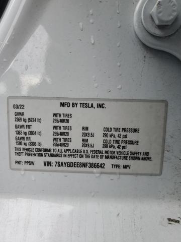 7SAYGDEE8NF386642 | 2022 TESLA MODEL Y