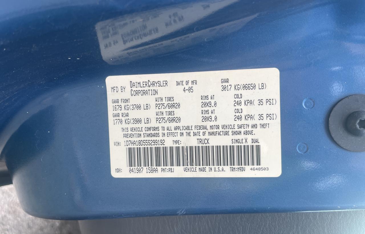 1D7HA18D55S299192 2005 Dodge Ram 1500 St 1D7HA18D55S299192 2005 Dodge Ram 1500 St
