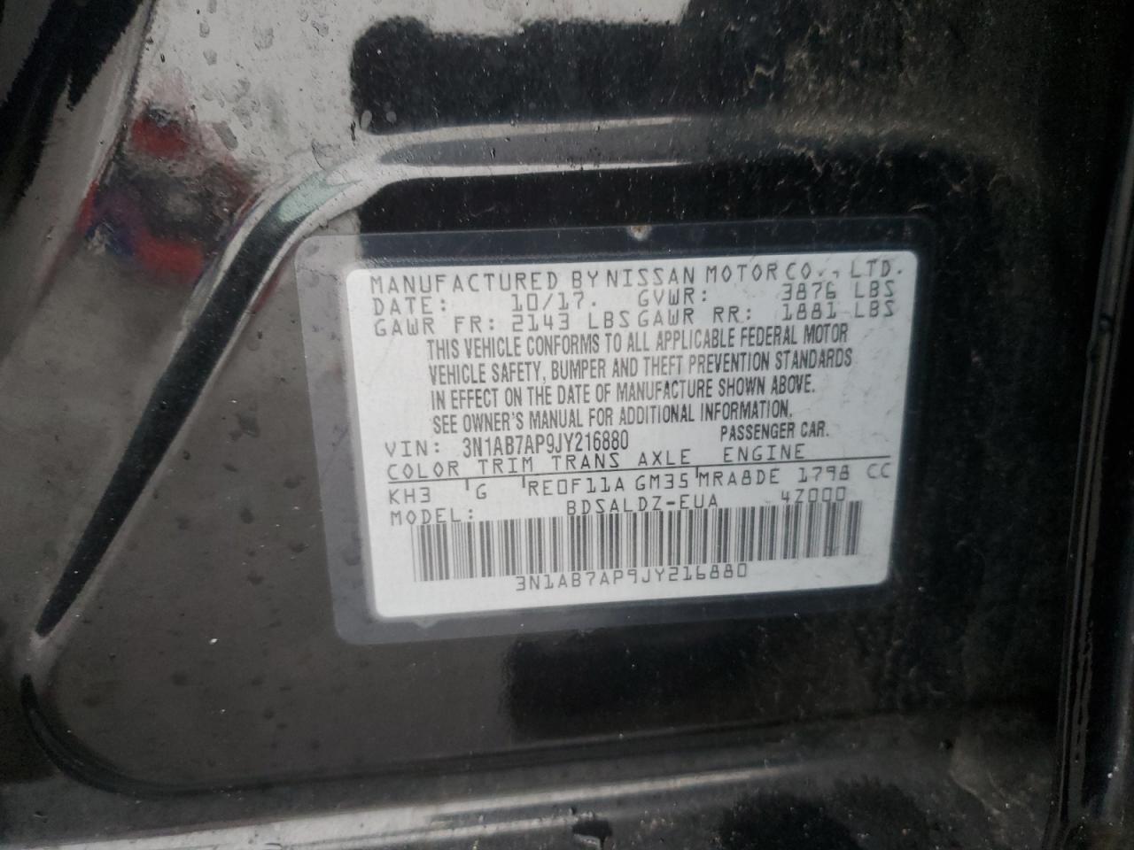 3N1AB7AP9JY216880 2018 Nissan Sentra S