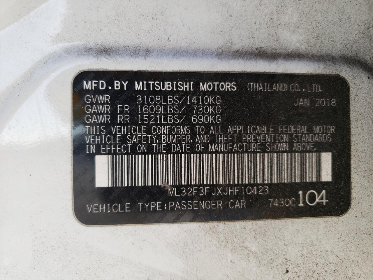 ML32F3FJXJHF10423 2018 Mitsubishi Mirage G4 Es