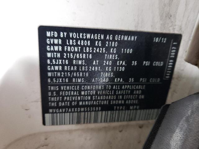 2013 Volkswagen Tiguan S VIN: WVGAV7AXXDW553599 Lot: 52801924