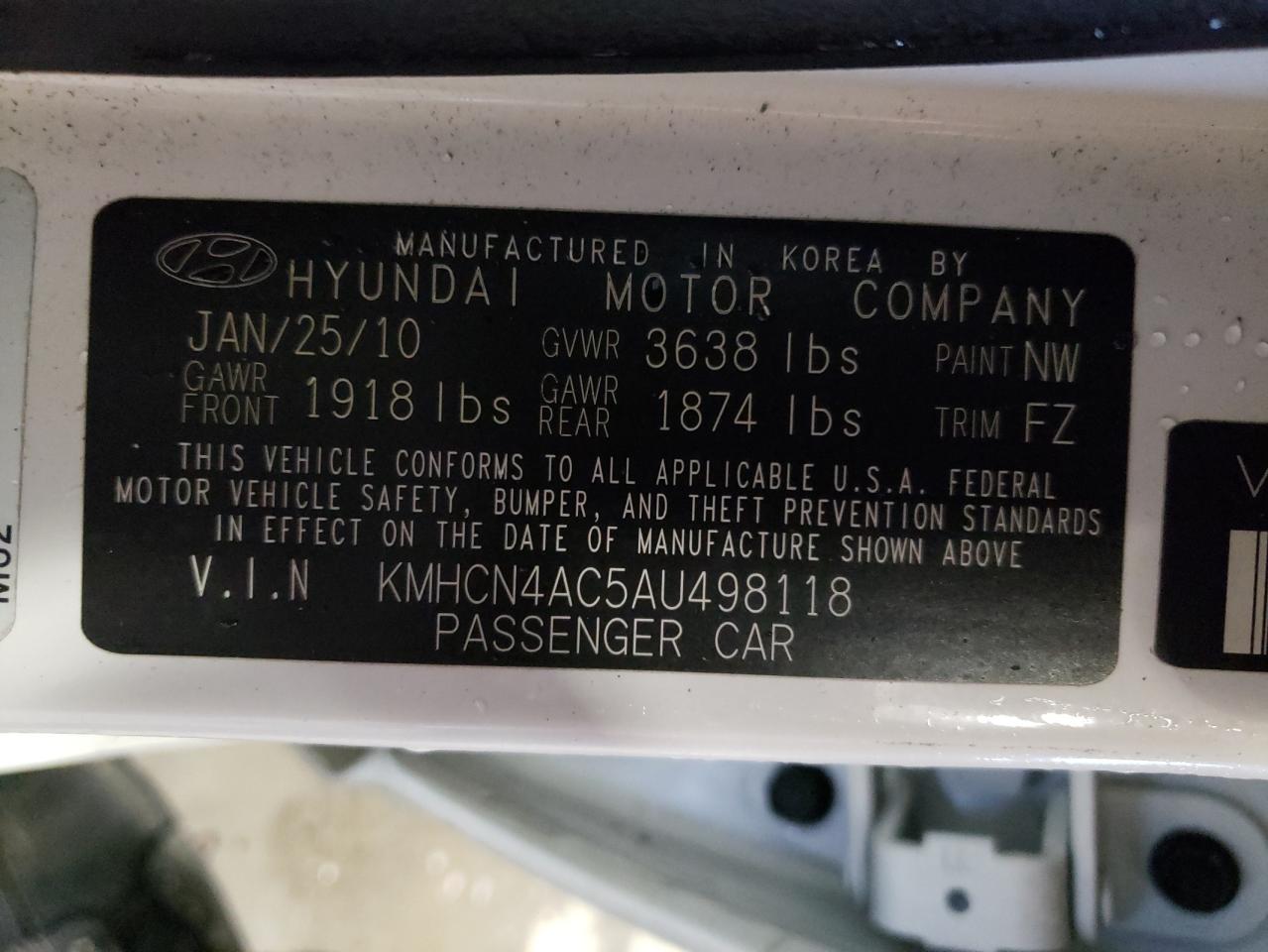 KMHCN4AC5AU498118 2010 Hyundai Accent Gls