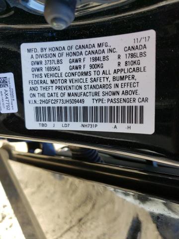 2HGFC2F73JH509449 | 2018 HONDA CIVIC EX