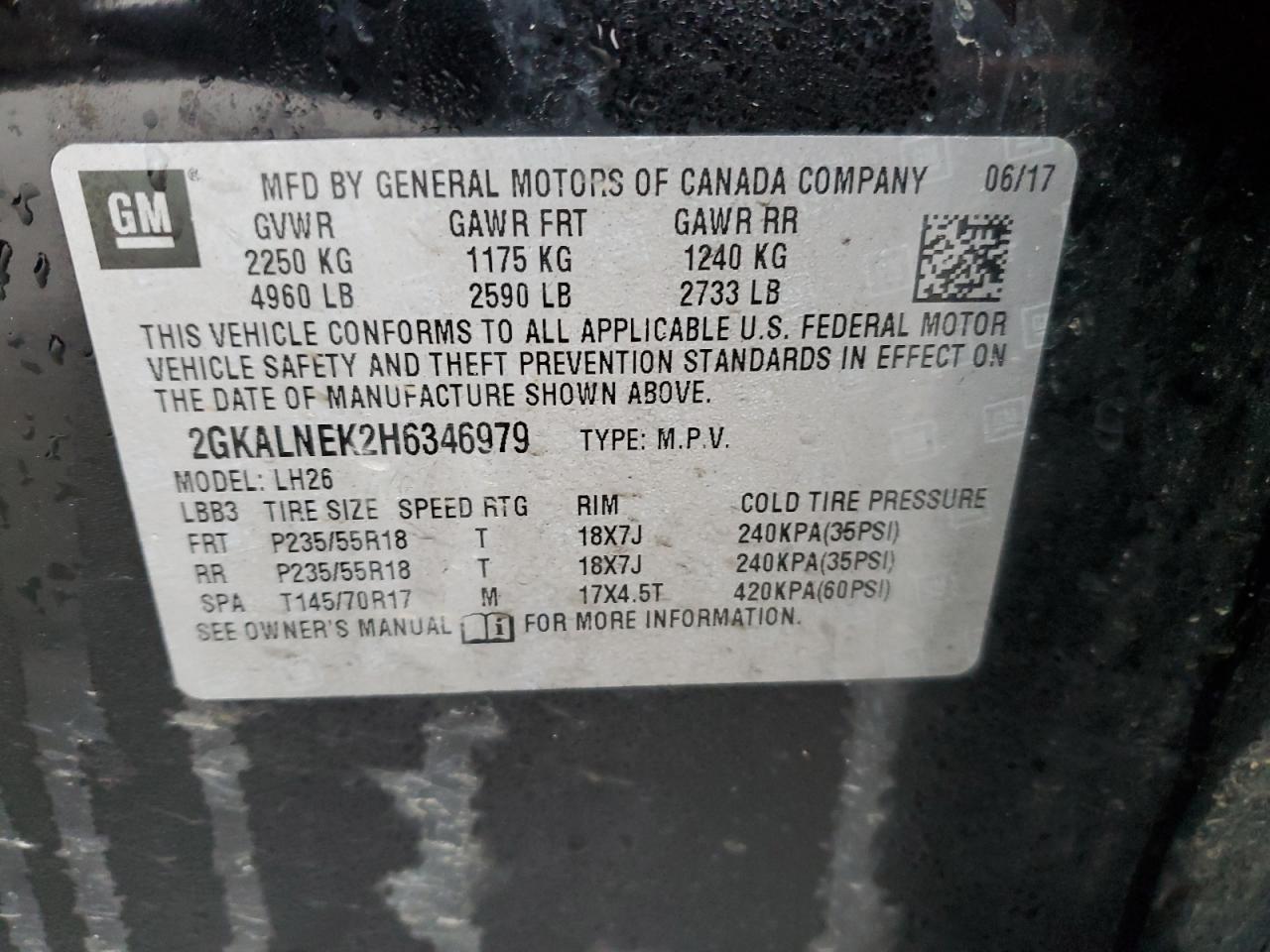 2GKALNEK2H6346979 2017 GMC Terrain Sle