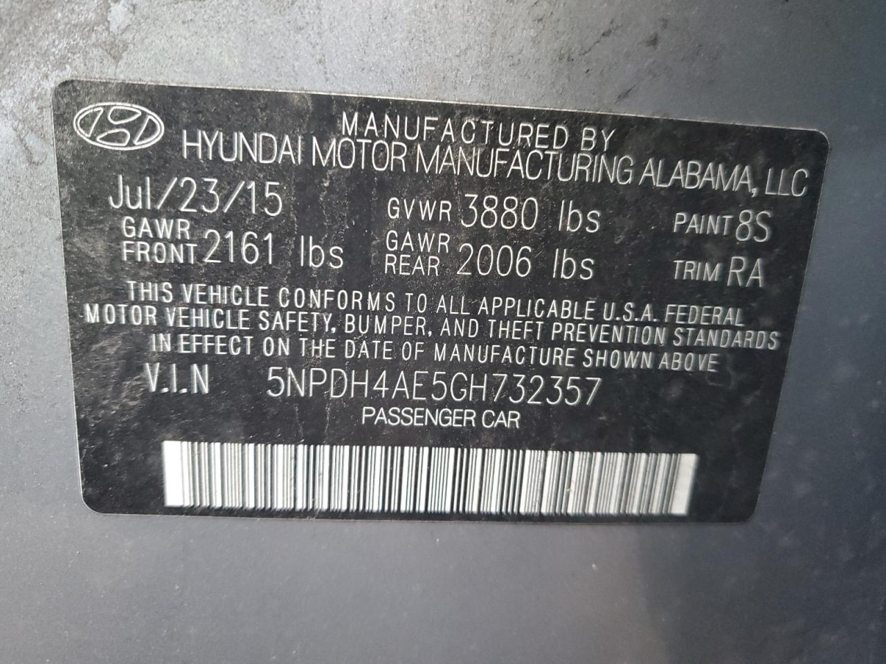 Lot #2935992814 2016 HYUNDAI ELANTRA SE