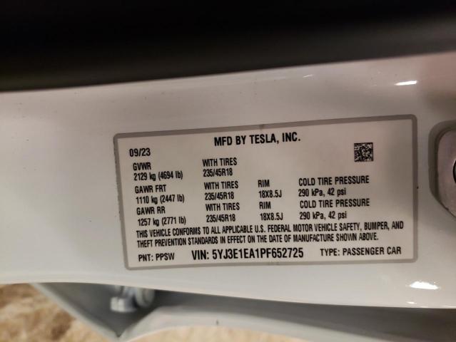 5YJ3E1EA1PF652725 | 2023 TESLA MODEL 3