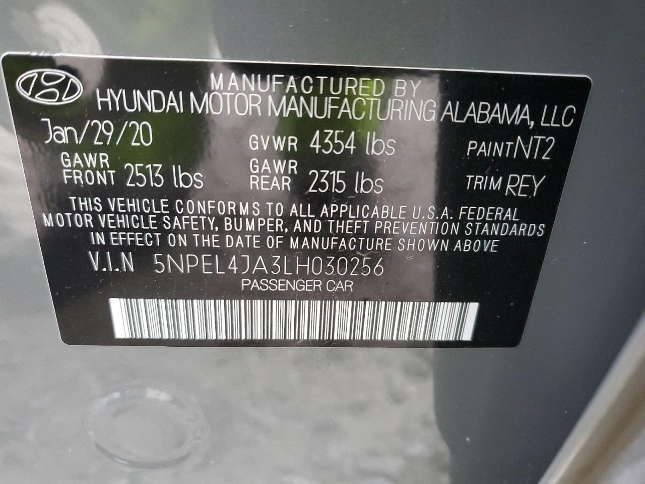 2020 Hyundai Sonata Sel vin: 5NPEL4JA3LH030256