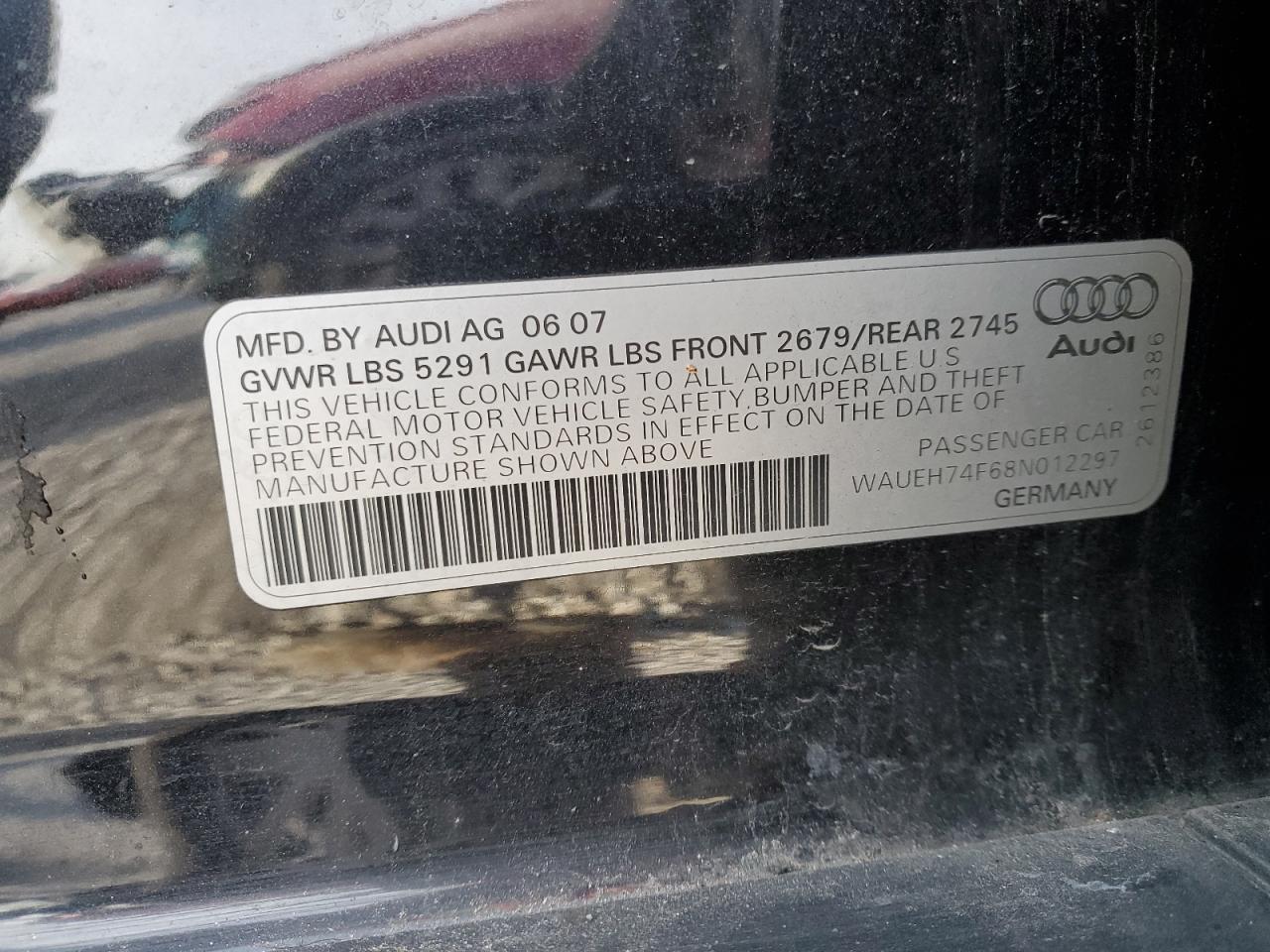 waueh74f68n012297 WAUEH74F68N012297 2008 Audi A6 S-Line 3.2 Quattro