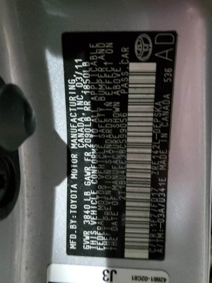 2T1BU4EE3BC599056 2011 Toyota Corolla Base