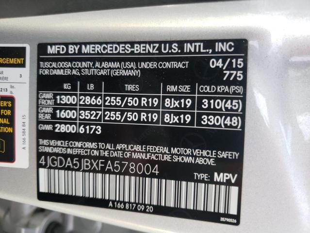 Lot #2322970873 2015 MERCEDES-BENZ ML 350 salvage car
