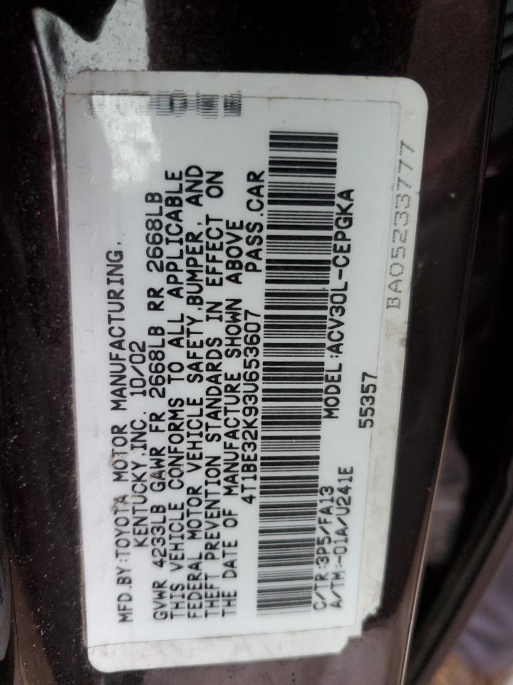 4T1BE32K93U653607 2003 Toyota Camry Le