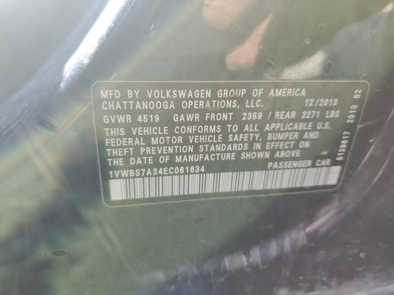 1VWBS7A34EC061634 2014 Volkswagen Passat Se