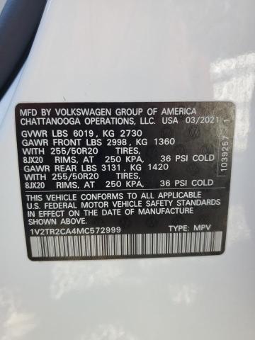 1V2TR2CA4MC572999 | 2021 Volkswagen atlas sel premium