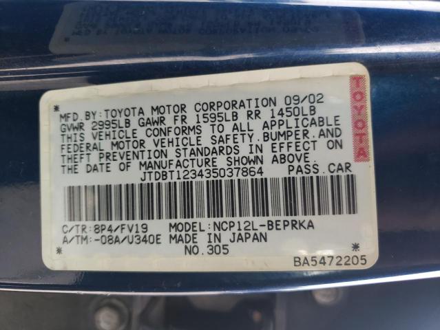 2003 Toyota Echo VIN: JTDBT123435037864 Lot: 82553043