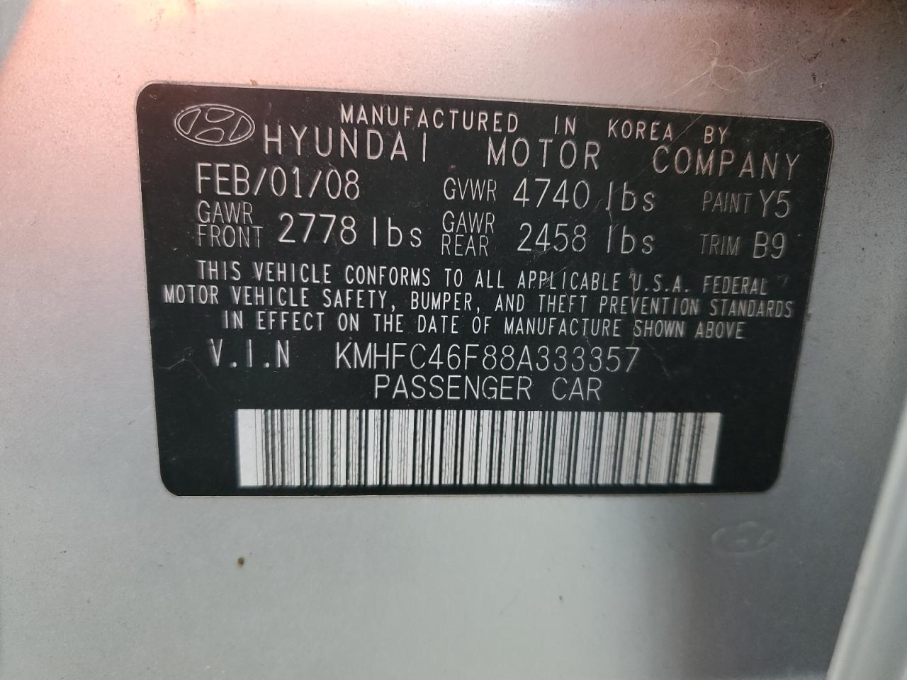 KMHFC46F88A333357 2008 Hyundai Azera Se