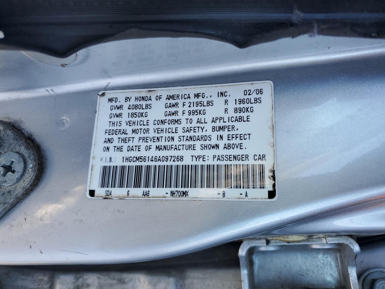 1HGCM56146A097268 2006 Honda Accord Value