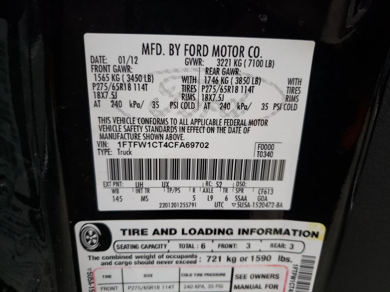 1FTFW1CT4CFA69702 2012 Ford F150 Supercrew