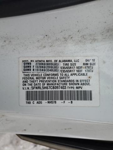 5FNRL5H67CB097403 2012 Honda Odyssey Exl