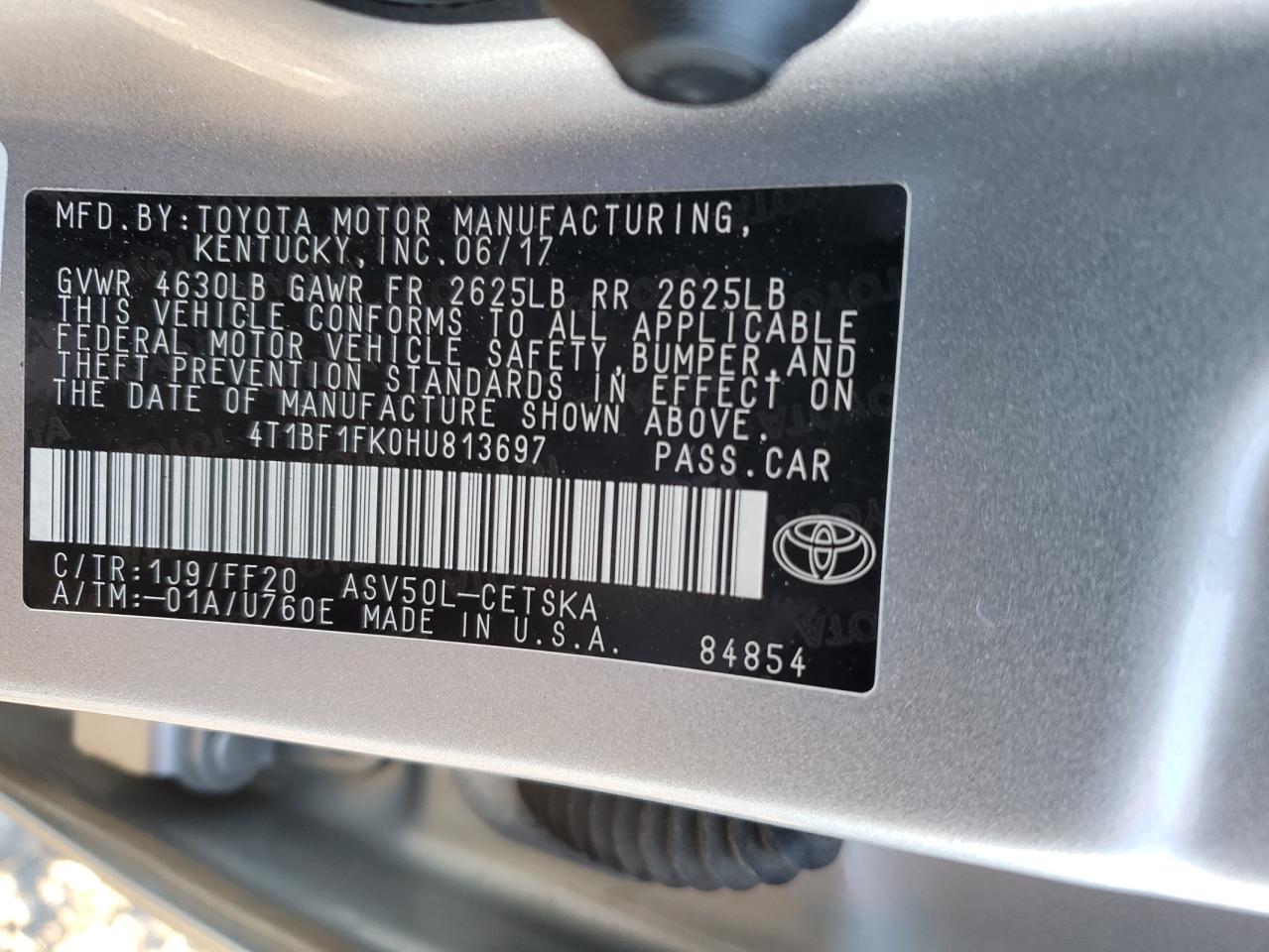 4T1BF1FK0HU813697 2017 Toyota Camry Le