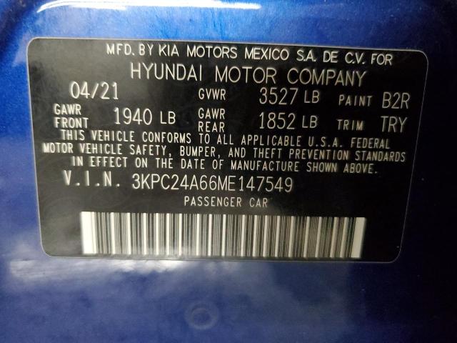 3KPC24A66ME147549 | 2021 HYUNDAI ACCENT SE