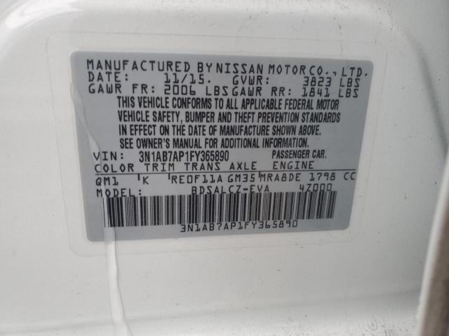 3N1AB7AP1FY365890 | 2015 NISSAN SENTRA S