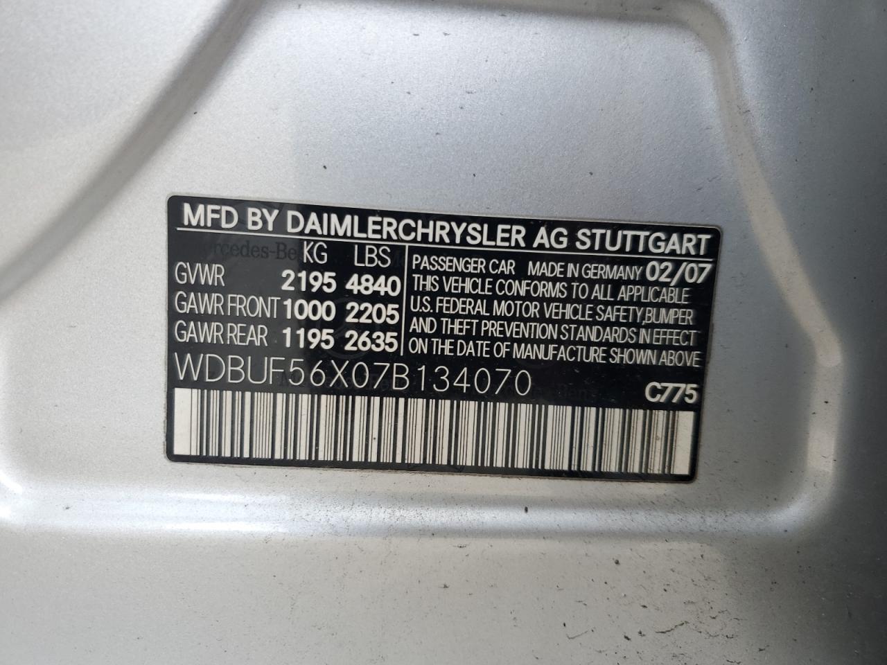 wdbuf56x07b134070 WDBUF56X07B134070 2007 Mercedes-Benz E 350