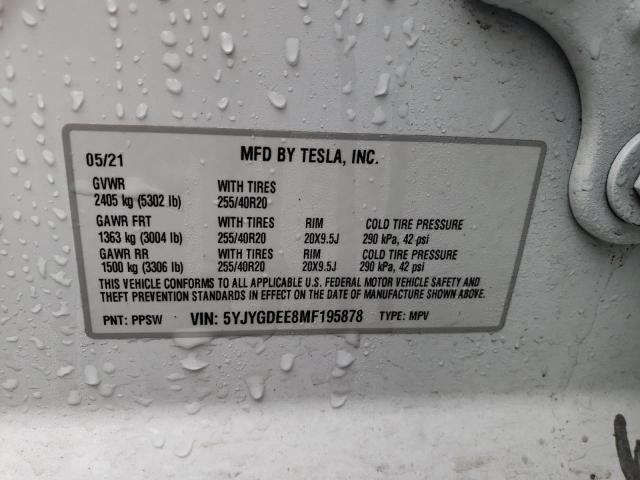 5YJYGDEE8MF195878 | 2021 TESLA MODEL Y