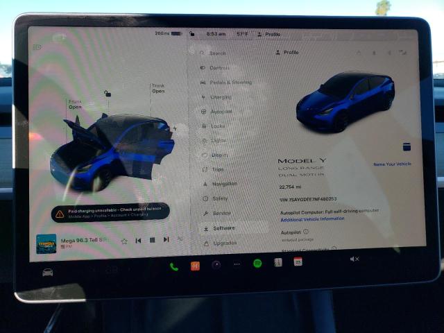 7SAYGDEE7NF480253 | 2022 TESLA MODEL Y