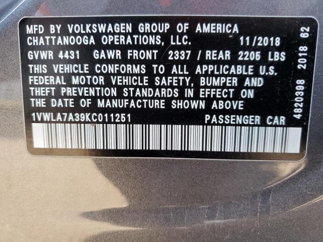 VIN 1VWLA7A39KC011251 2019 VOLKSWAGEN PASSAT no.12