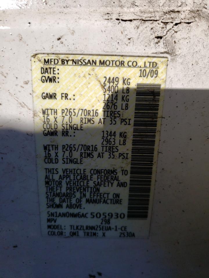 5N1AN0NW6AC505930 2010 Nissan Xterra Off Road