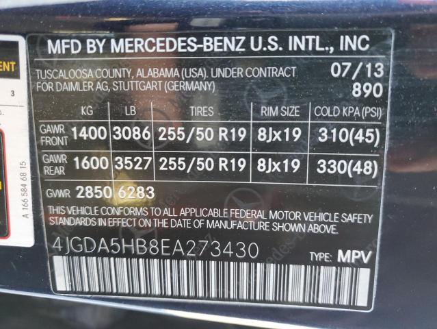 VIN 4JGDA5HB8EA273430 2014 Mercedes-Benz ML-Class, ... no.12